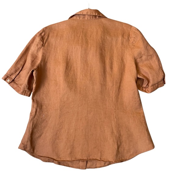 Lafayette 148 New York Women's Rust Orange Half Button-Down V-Neck Blouse Shirt - Picture 3 of 10